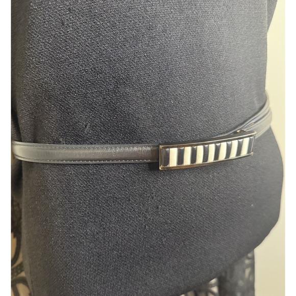 Black Leather Belt Unique Blk & White Leather Striped Buckle Vtg Size M 28"-32" - Picture 14 of 15